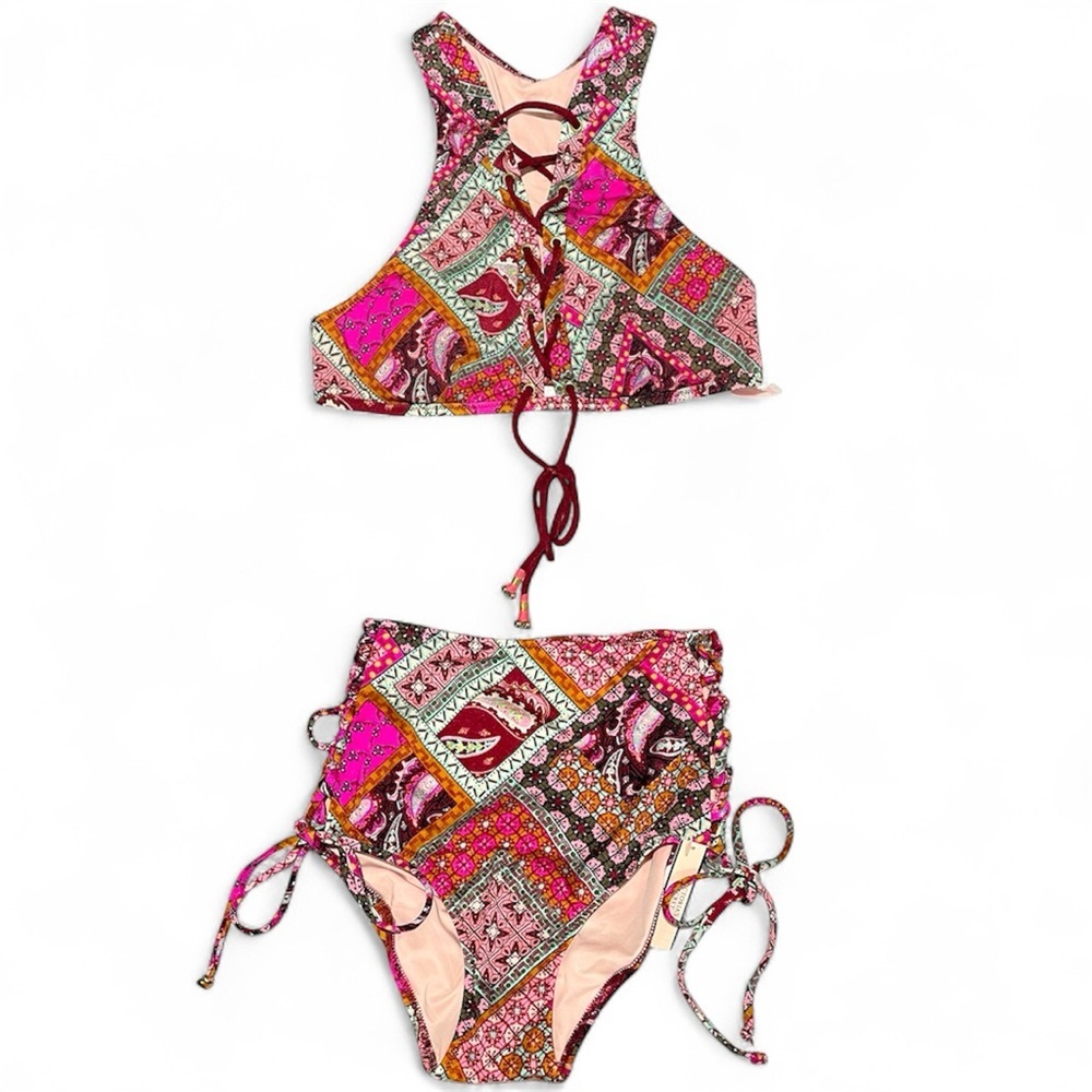 Victoria’s Secret Pink Orange Patchwork Bikini Set |S Top XS Bottom | NWT